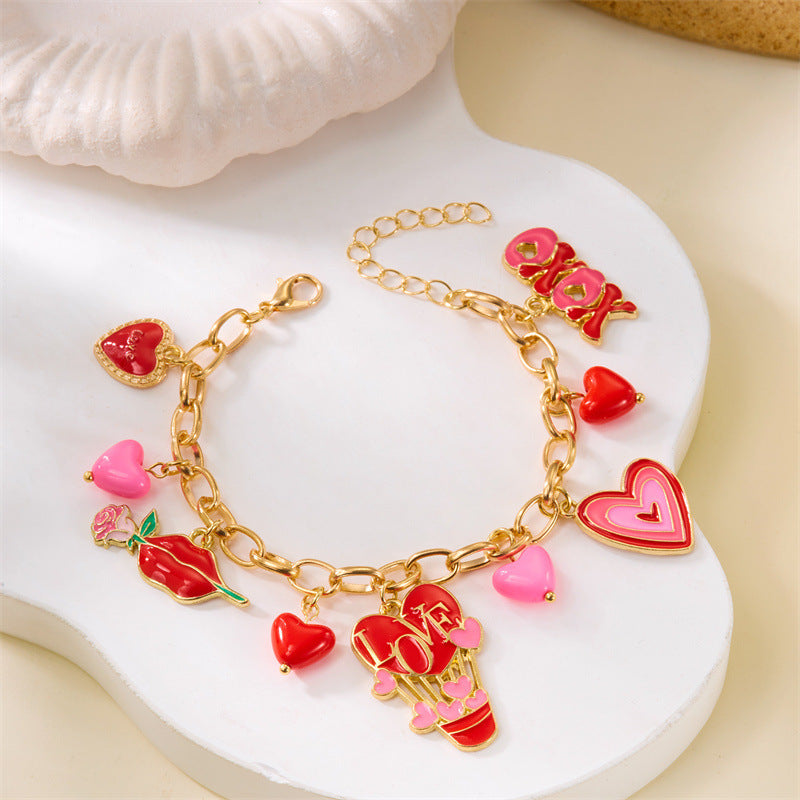 Peach Heart Multi-element Pendant Bracelet