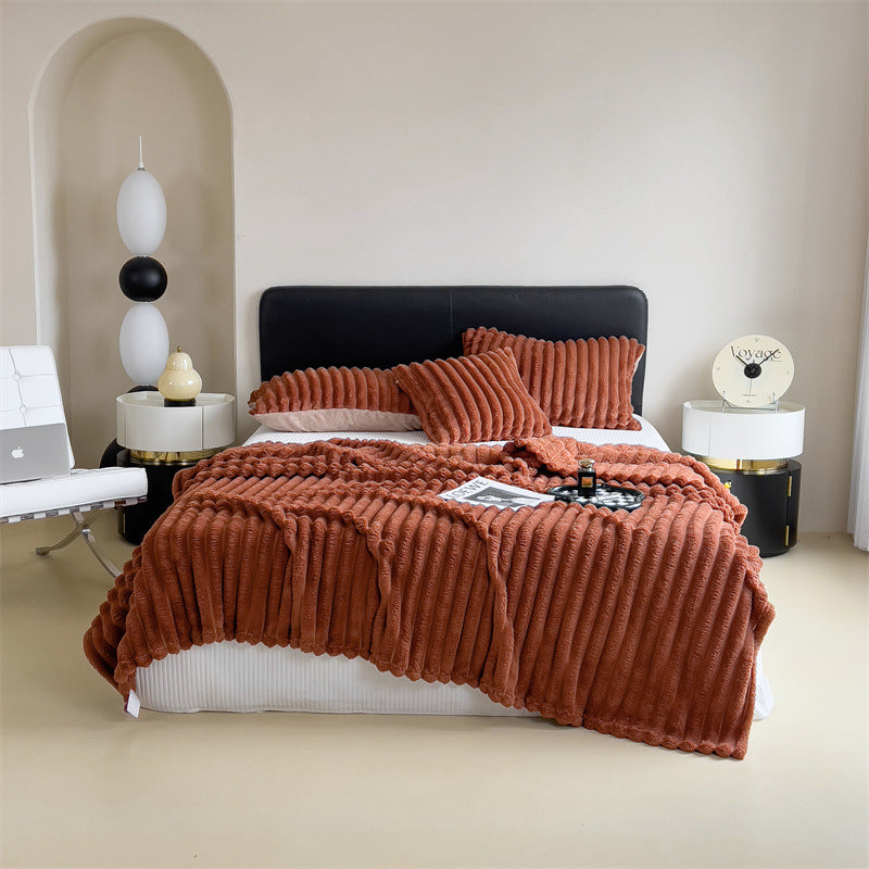 Striped Plush Flannel Blanket