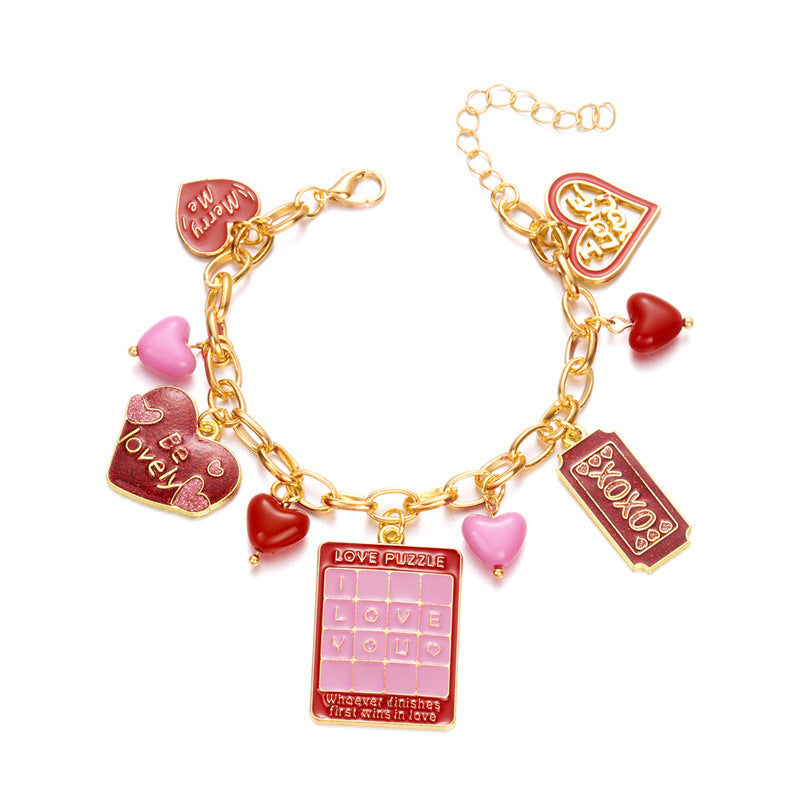 Peach Heart Multi-element Pendant Bracelet
