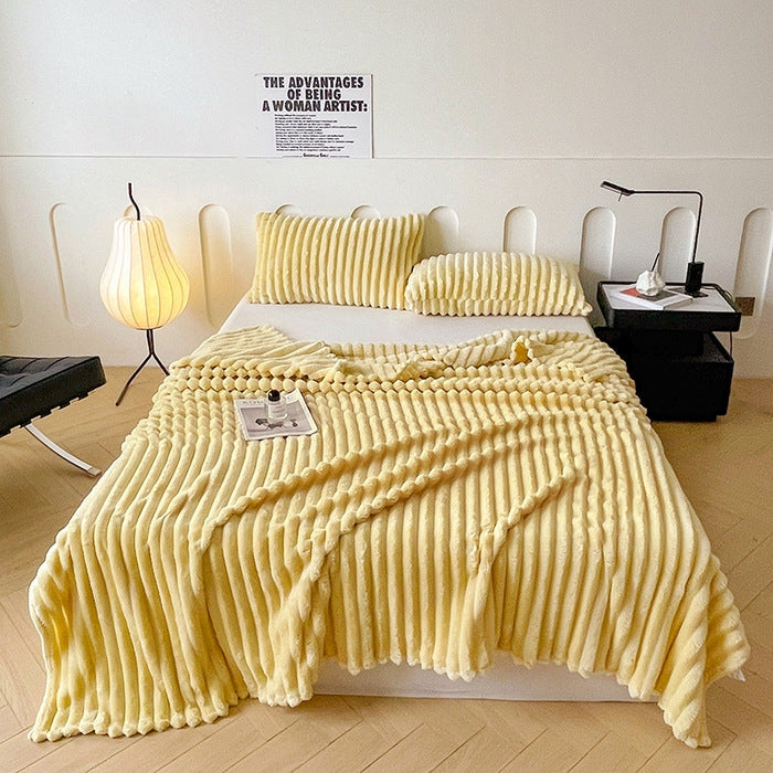 Striped Plush Flannel Blanket