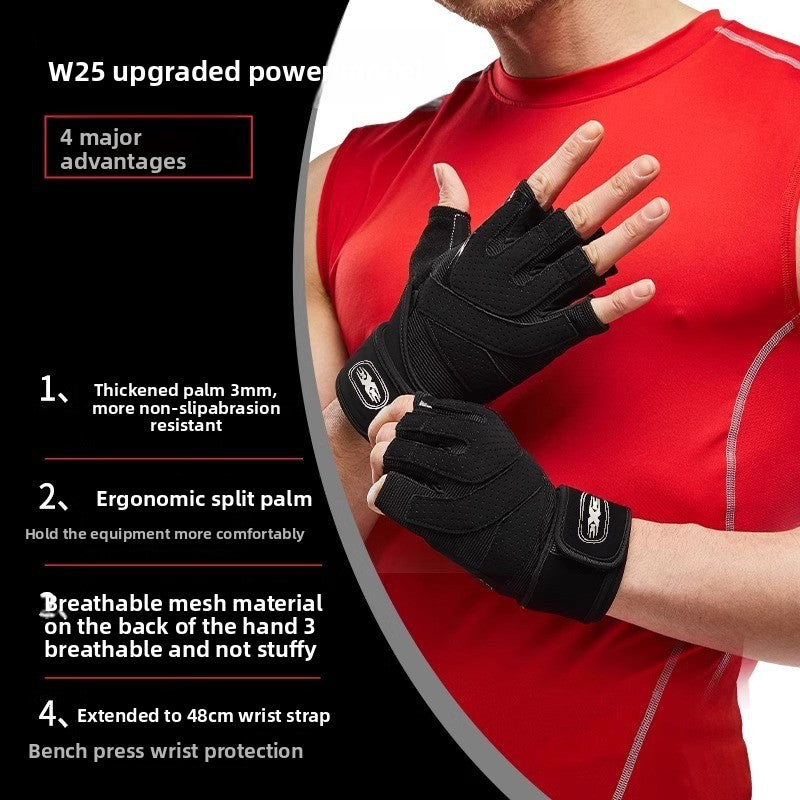Half-finger wrist support fitness gloves with breathability