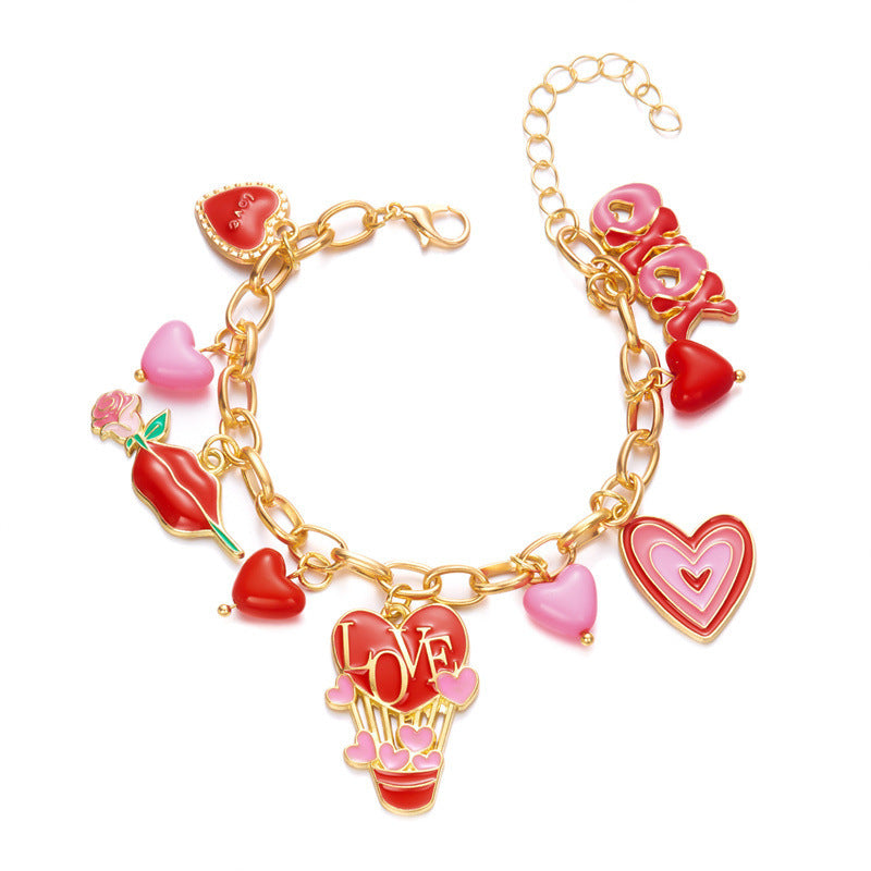 Peach Heart Multi-element Pendant Bracelet