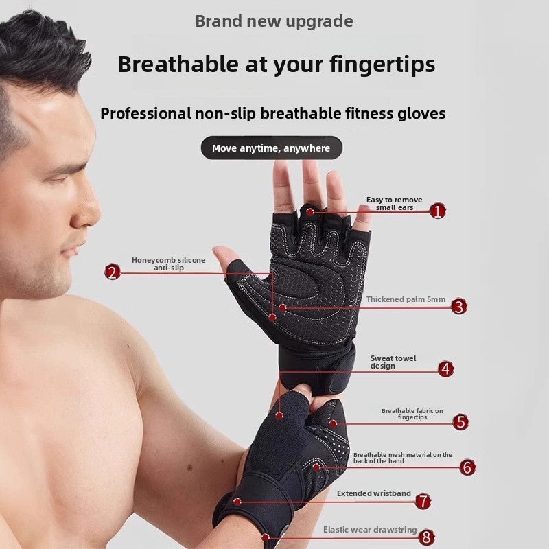 Half-finger wrist support fitness gloves with breathability